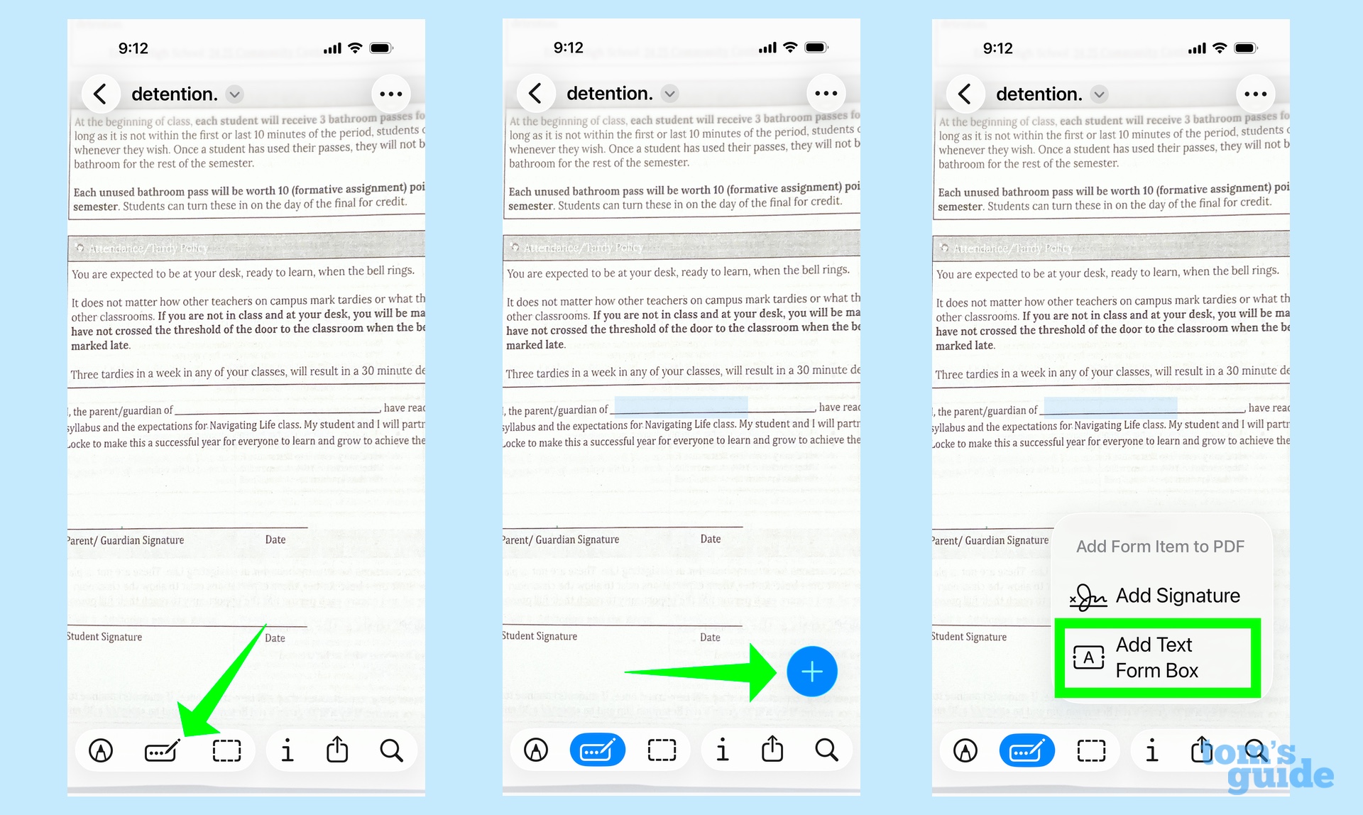 Select Add Text Form Box from Preview menu to fill in PDF in Preview app