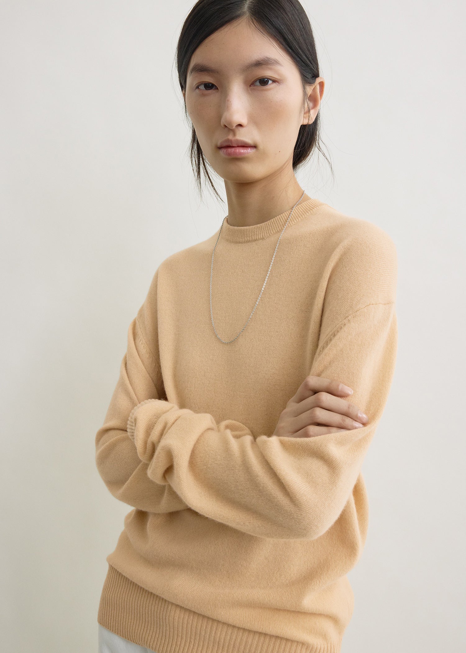 Classic Cashmere Crew Knit Pale Apricot - Xxs