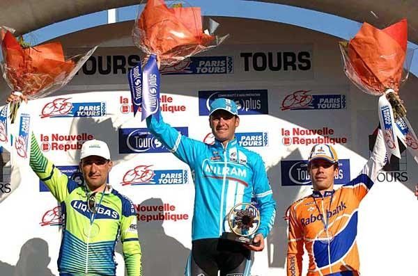 The podium with Francesco Chicchi (Liquigas) Petacchi and Freire (from left).