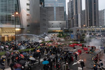 Hong Kong protesters clash with police. 