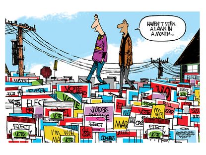 Political cartoon midterm election yard sign