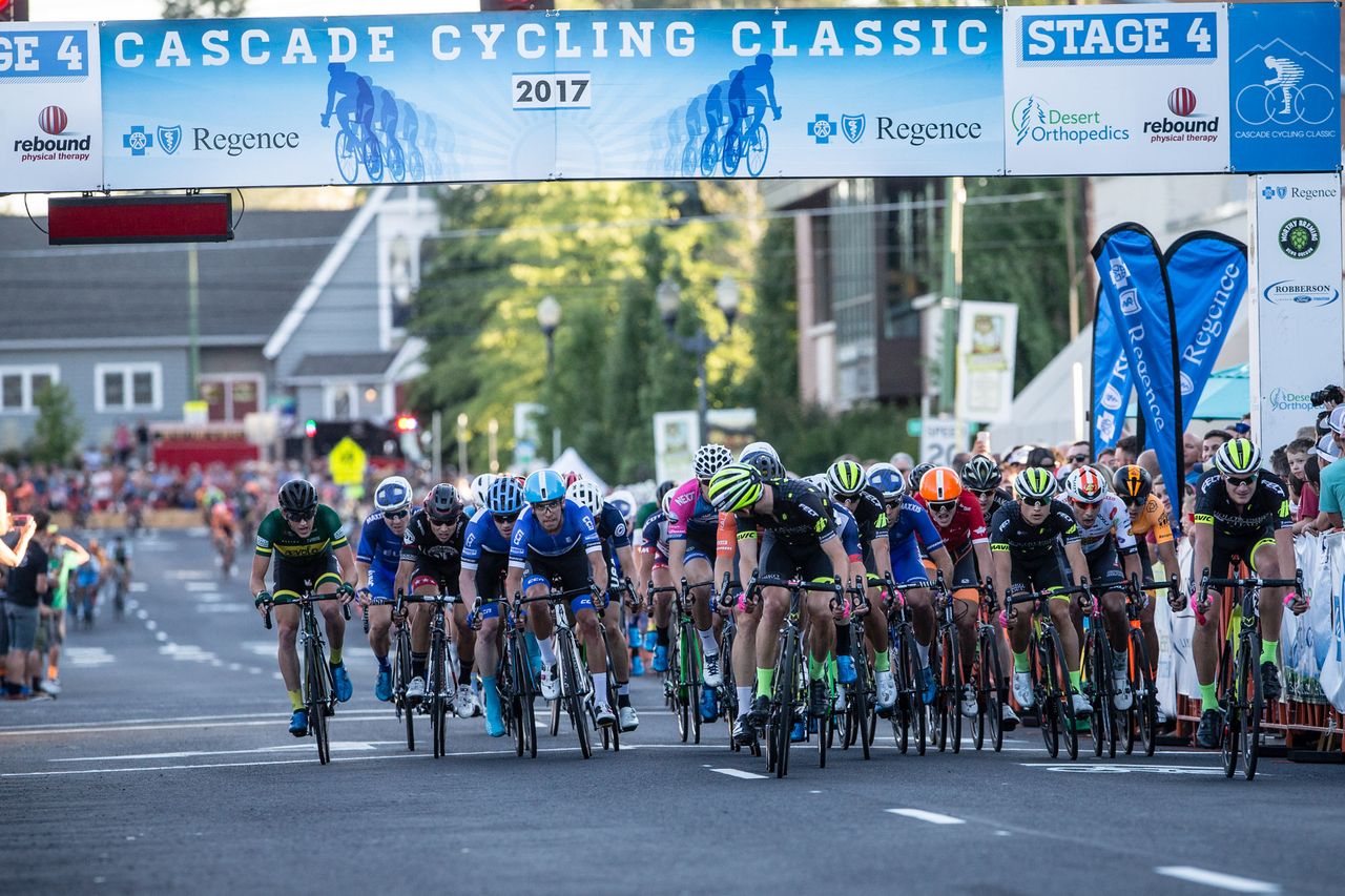 Riders jockey for position as they hit one lap to go.