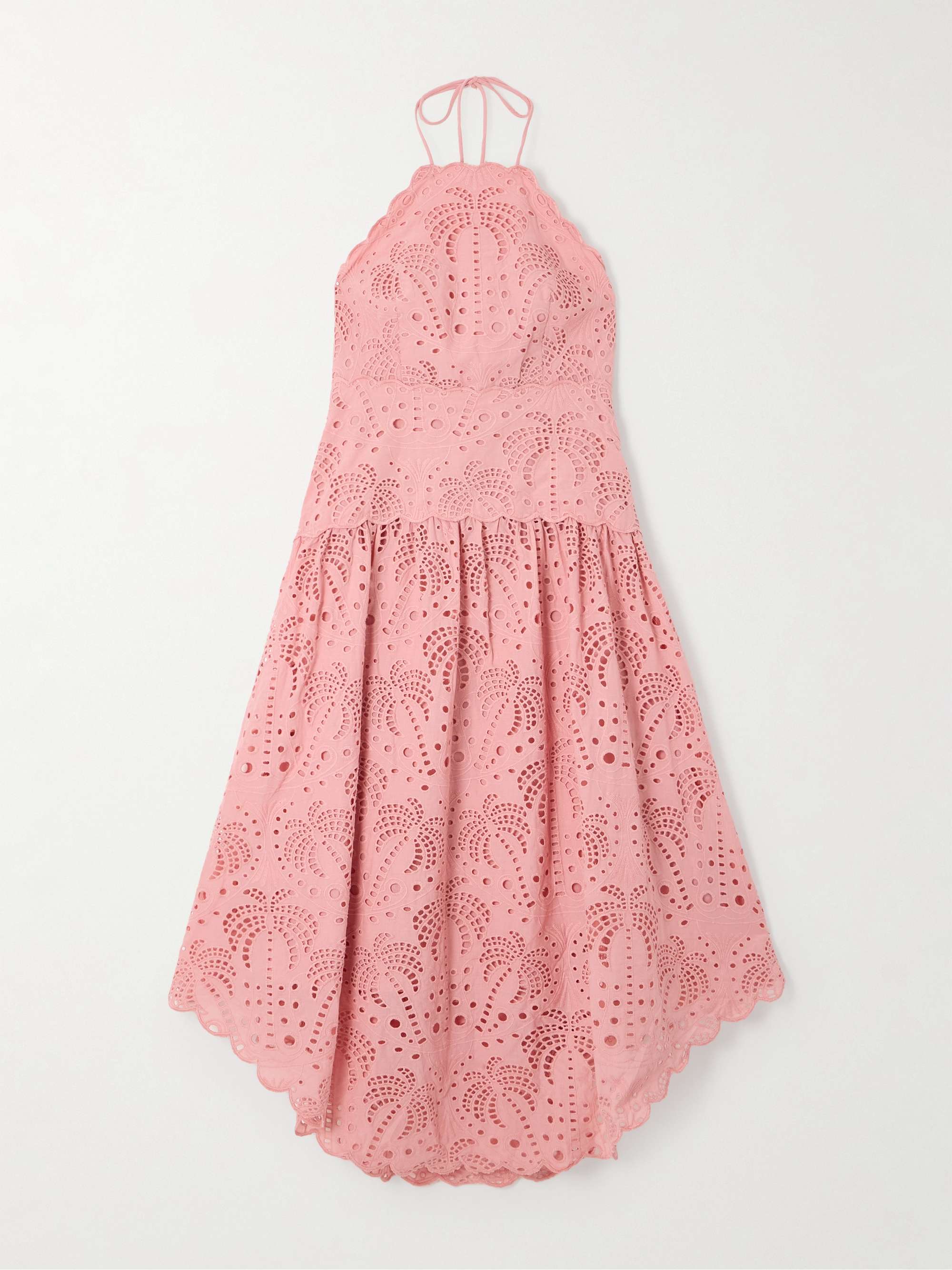 Palm Tree Scalloped Broderie Anglaise Cotton Midi Dress