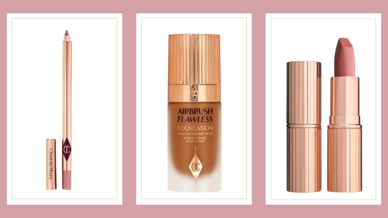 A selection of the best Charlotte Tilbury Cyber Monday deals in a dusky pink template