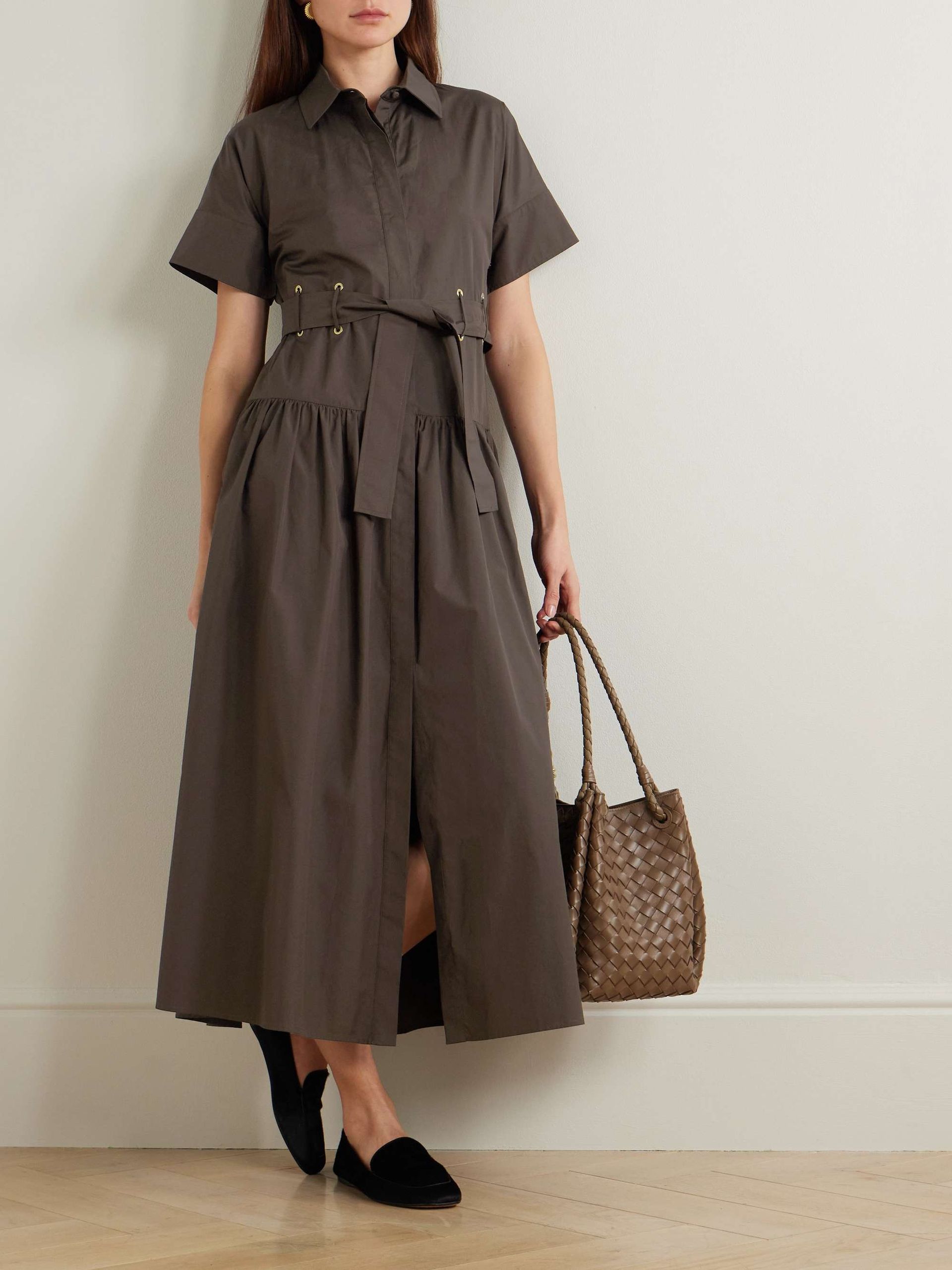 Agoraio Belted Eyelet-Embellished Cotton-Poplin Midi Dress