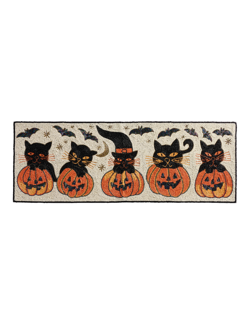 Black Cats and Jack-O'-Lanterns Beaded Table Runner