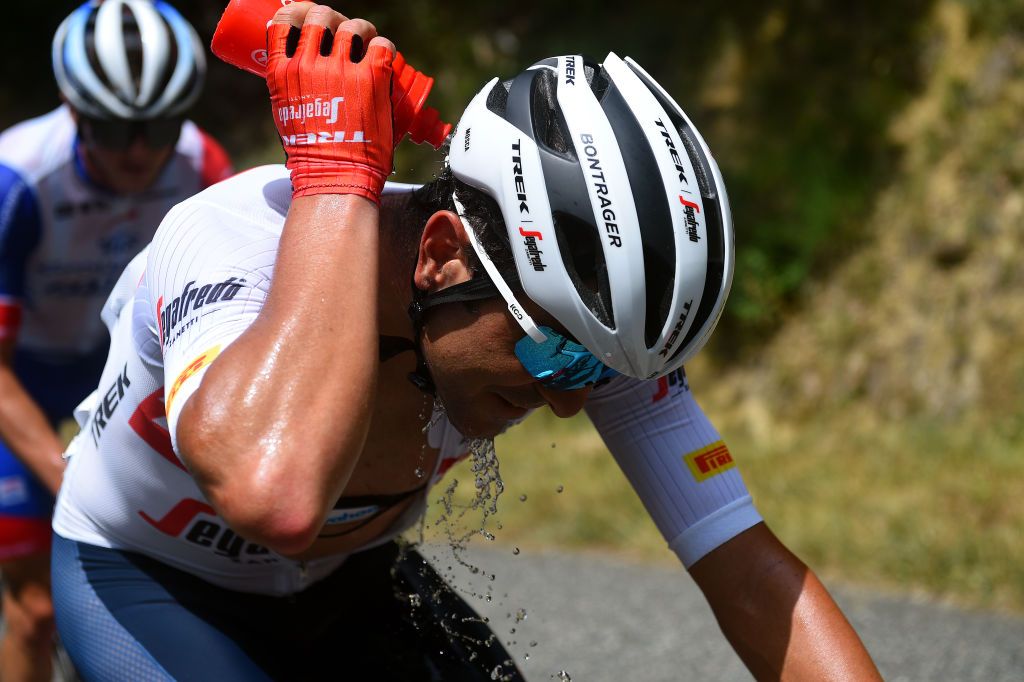 LISLE JOURDAIN FRANCE JUNE 16 Jacopo Mosca of Italy and Team Trek Segafredo refreshes himself during the 46th La Route dOccitanie La Depeche du Midi 2022 Stage 1 a 1744km stage from Smac to LIsle Jourdain RDO2022 on June 16 2022 in LIsle Jourdain France Photo by Dario BelingheriGetty Images