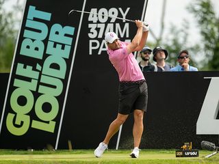 Peter Uihlein hitting a driver off the tee at LIV Golf United Kingdom