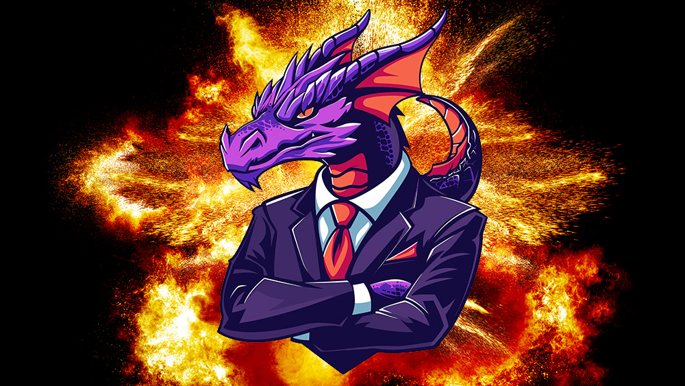 An image of a purple dragon logo from Dragon Lawyers with an explosion in the background