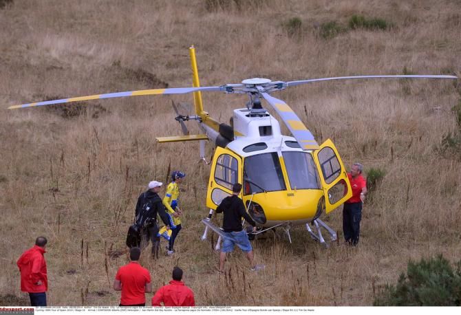 Alberto Contador (Tinkoff-Saxo) about to take off in the helicopter