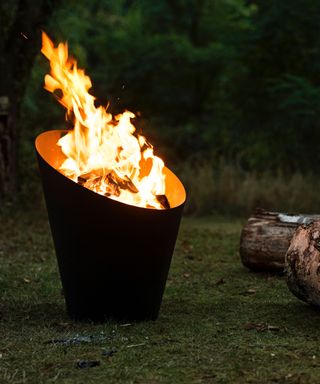 modern fire pit with large flames