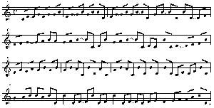 Fig. 2: Using a different mapping process can create an entirely new melody from the Morse-Thue sequence. Multiplying every term in the sequence before converting them to notes produces the melody seen here.