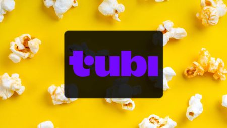 Tubi logo on popcorn background