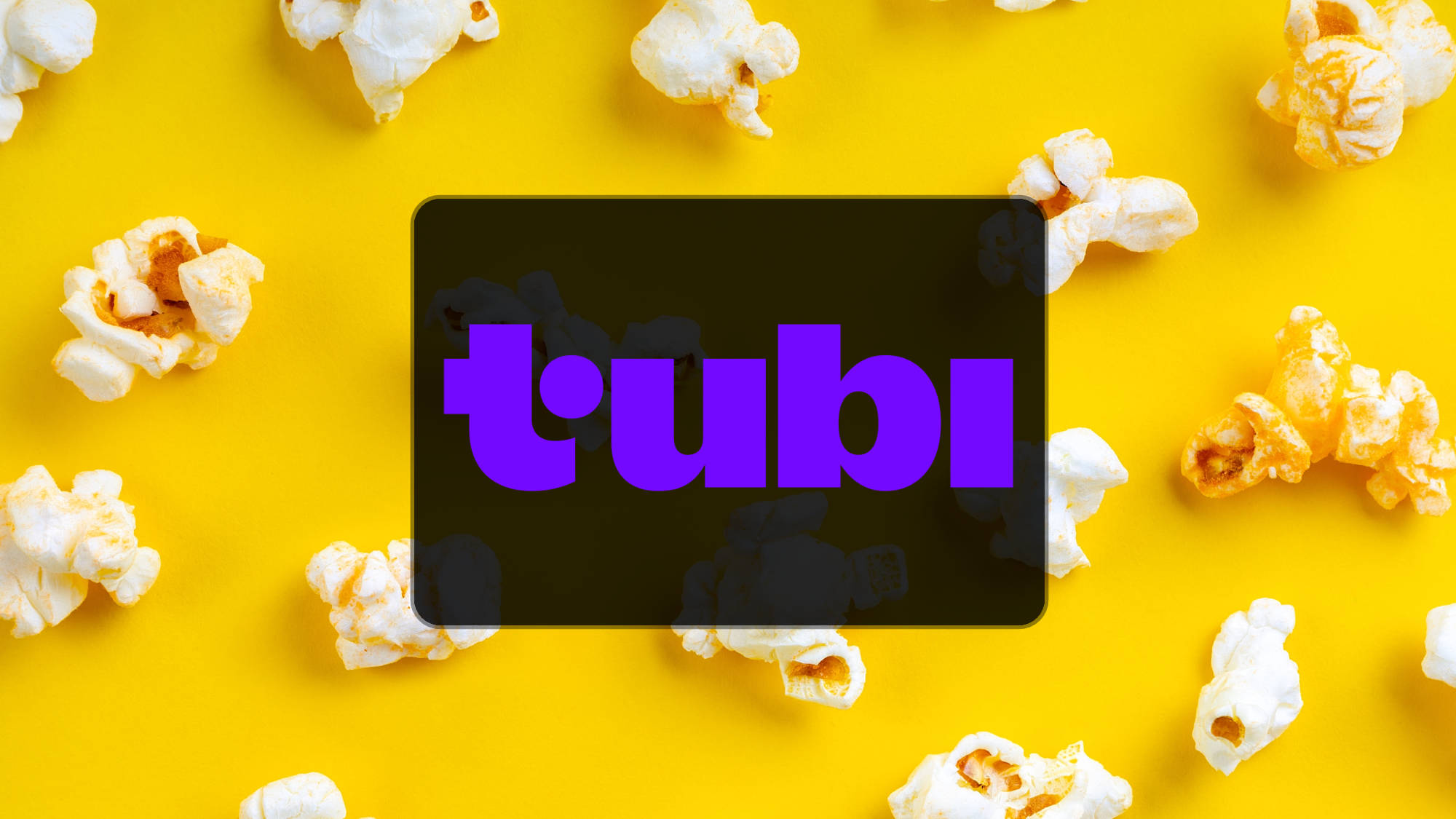 Tubi logo on popcorn background