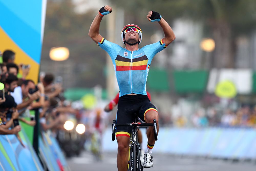 Greg Van Avermaet (Belgium) beats Jakob Fuglsang (Denmark) in the sprint for gold at the Rio Olympics