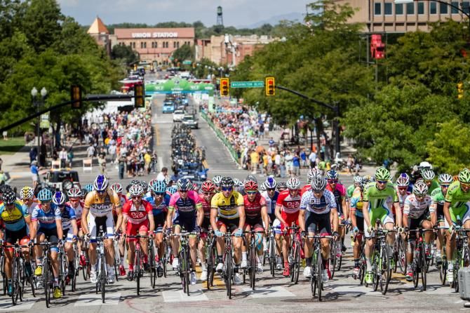 The race rolls out of downtown Ogden at the Tour of Utah.