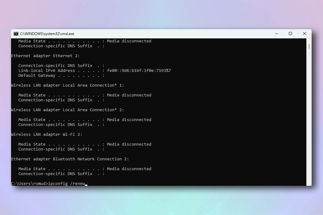 A screenshot showing the Windows Command Prompt