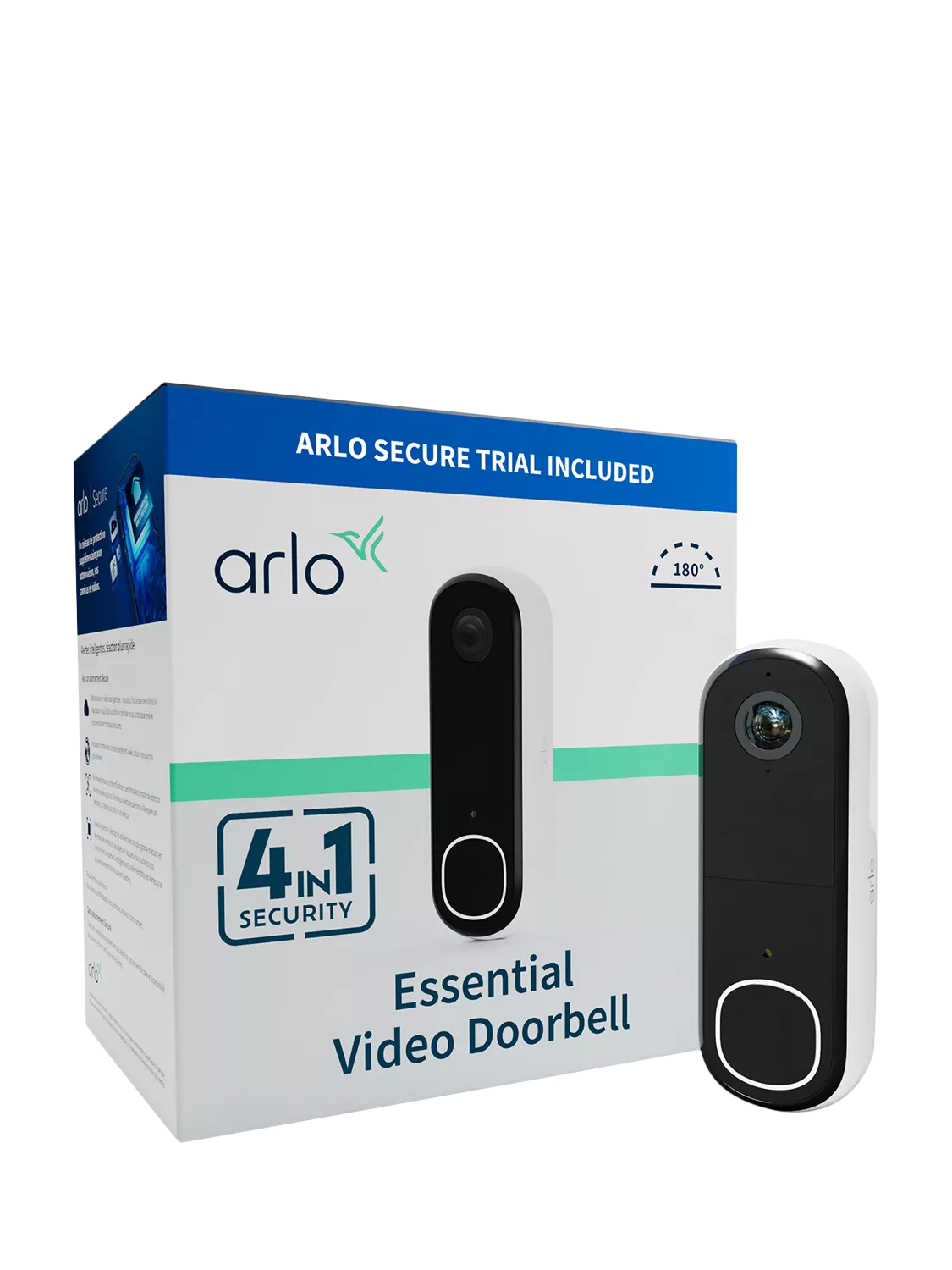 Arlo Essential 2 Smart Video Doorbell, Wire-Free, White and Black