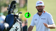 Cameron Young's golf bag, with Young waving to the crowd