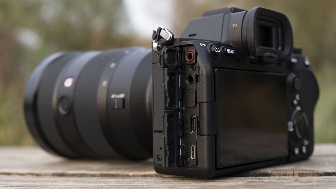 The side of the Sony A7 IV camera showing its ports