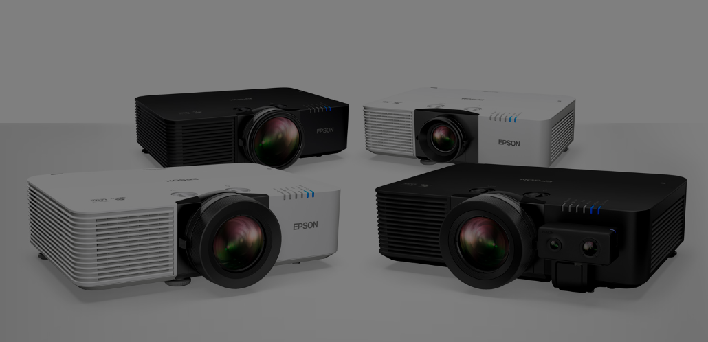 Epson PowerLite L Projectors in black and white.