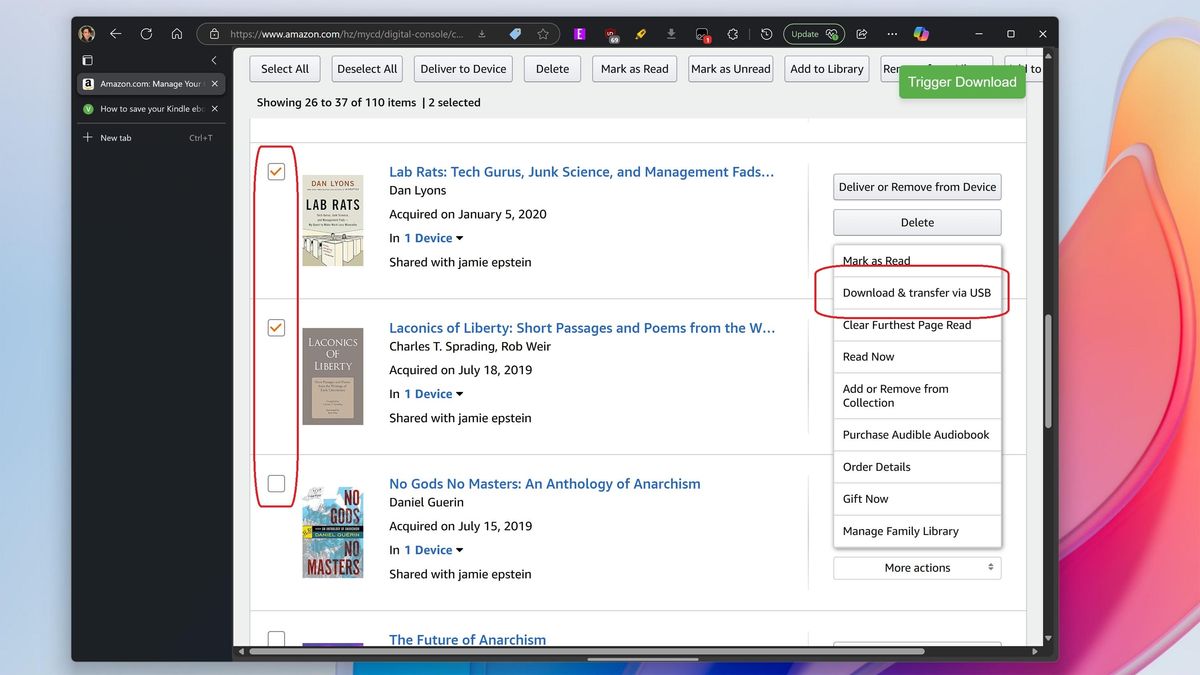 Amazon Kindle bulk downloads