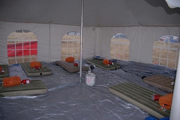 Air mattresses await weary racers.