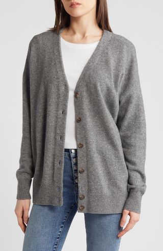 Relaxed V-Neck Wool Blend Cardigan