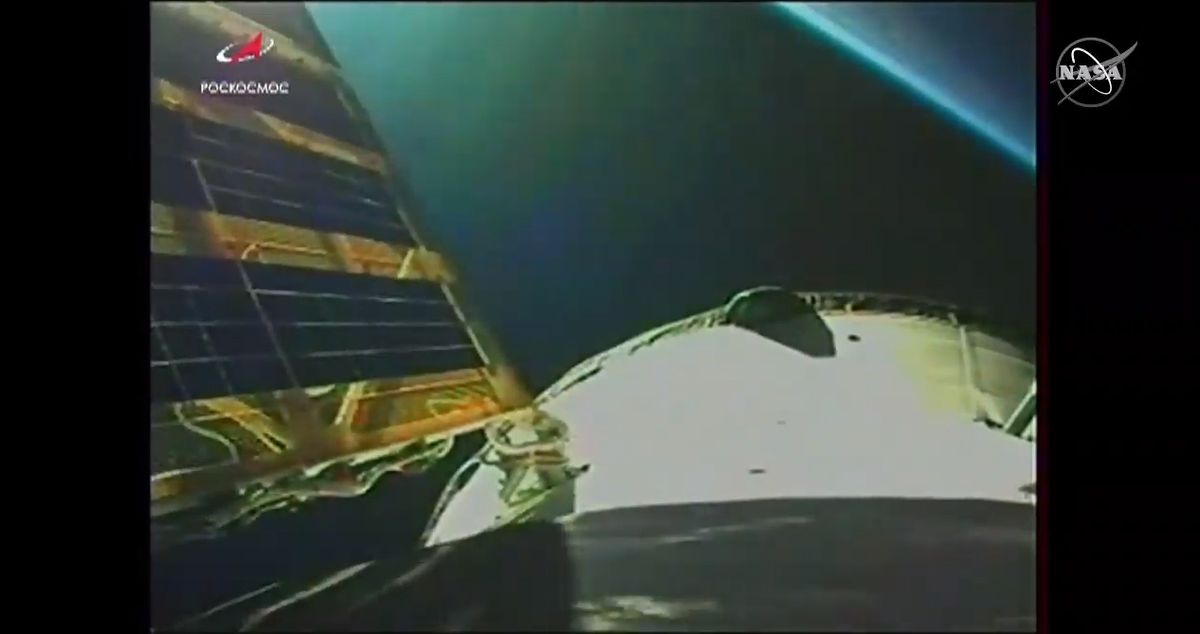 A Russian Soyuz rocket launches the uncrewed Progress 76 cargo ship toward the International Space Station from Baikonur Cosmodrome, Kazakhstan on July 23, 2020. It's carrying nearly 3 tons of supplies for the station's crew.