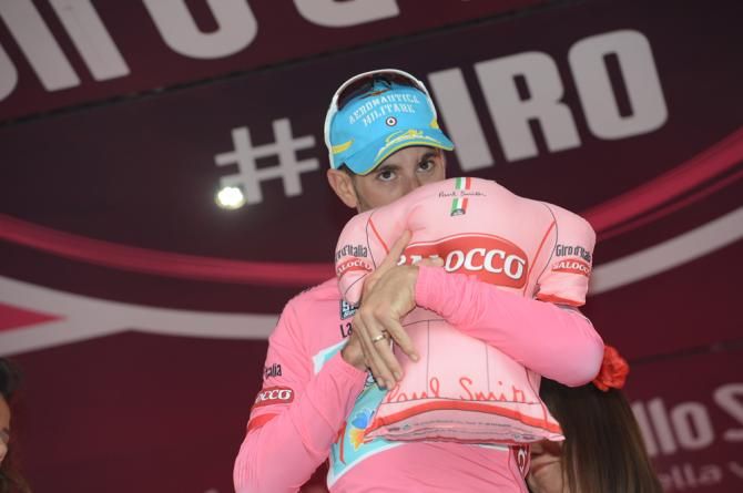 Vincenzo Nibali (Astana) in pink after stage 8 of the Giro d'Italia
