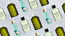 a bubble backdrop containing images of Olverum bath oil, bamford bath oil and sanctuary spa bath float