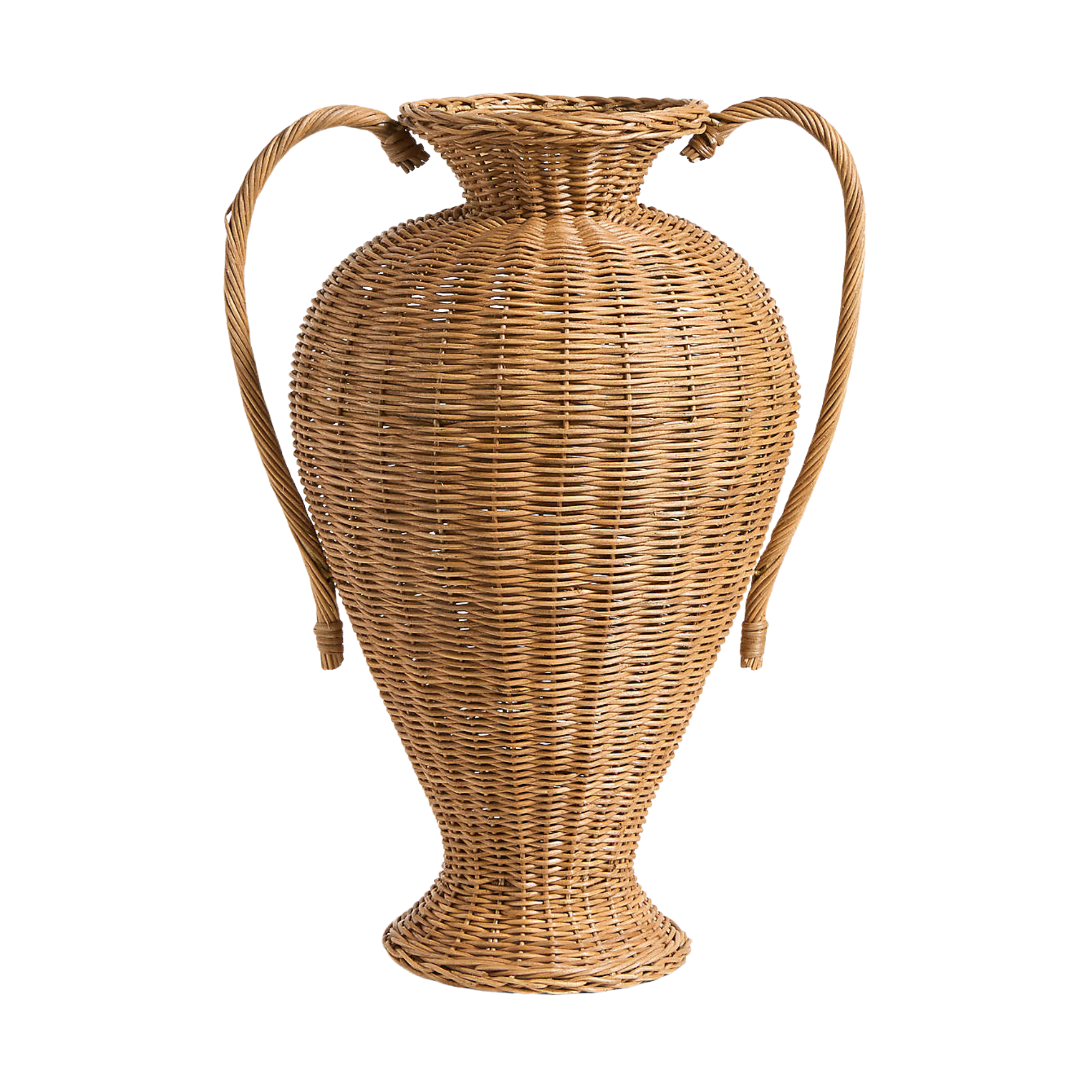 a rattan vase with handles