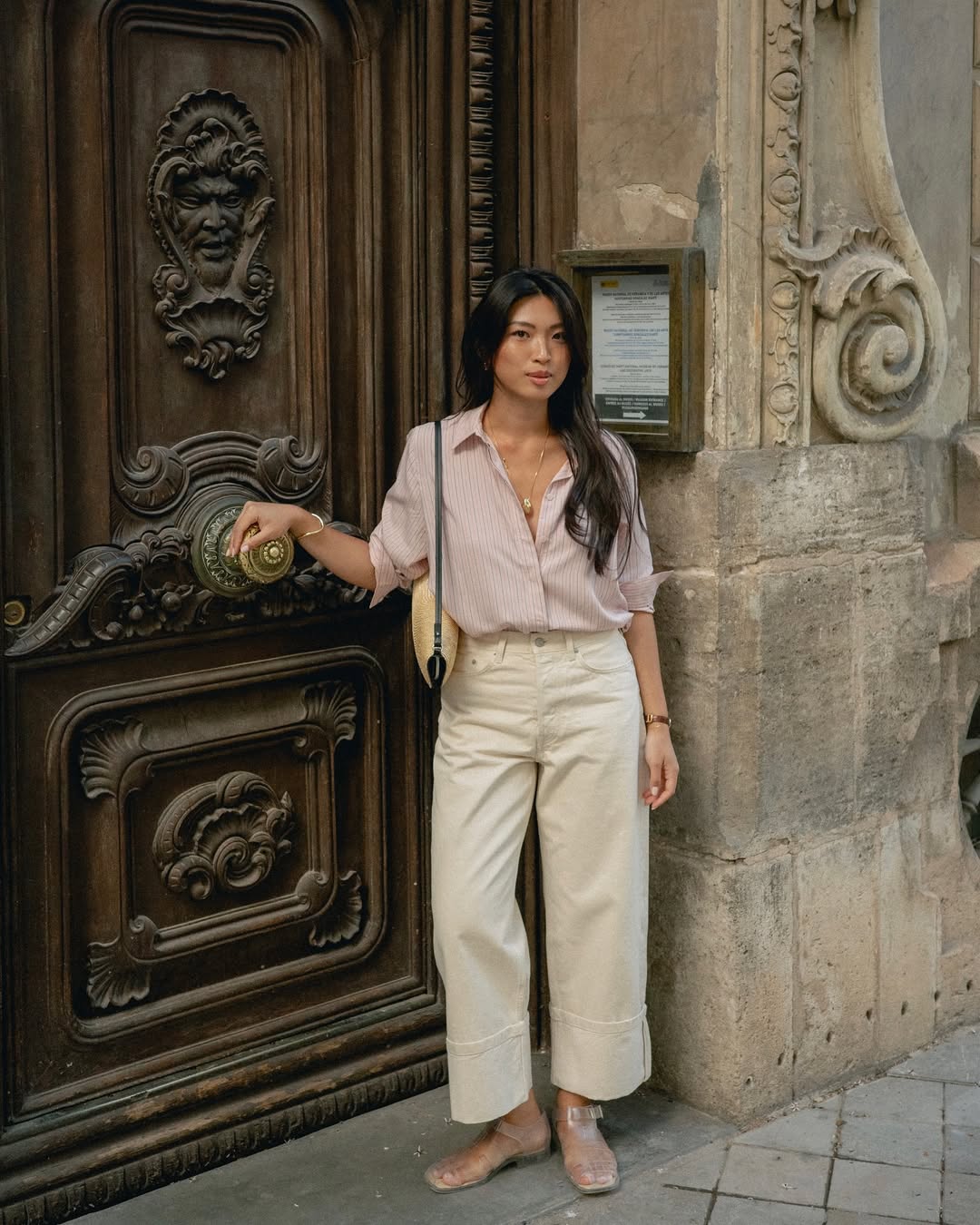 Michelle wearing beige jeans