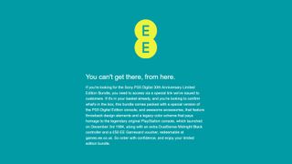 The EE Store message stating you can't navigate to its PS5 Slim 30th Anniversary bundle.