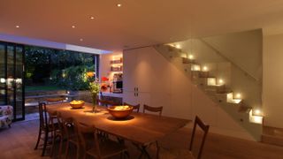 dining room at night with mood lighting