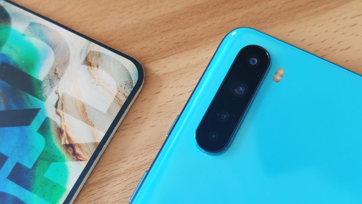A close-up of the rear cameras on a OnePlus Nord