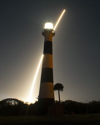Atlas 5 Rocket Streaks and Lighthouse: TDRS-K Satellite