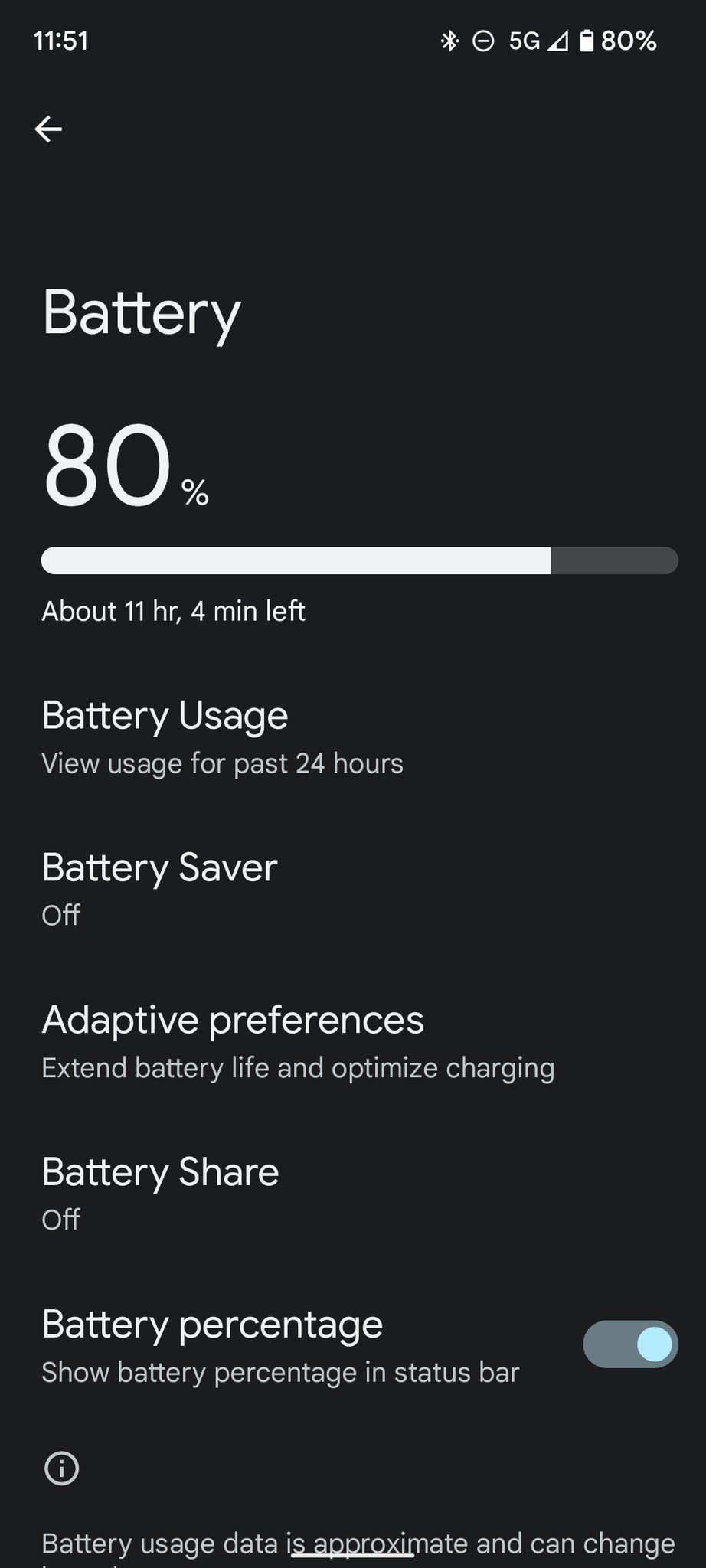 Google Pixel 6 Battery Settings