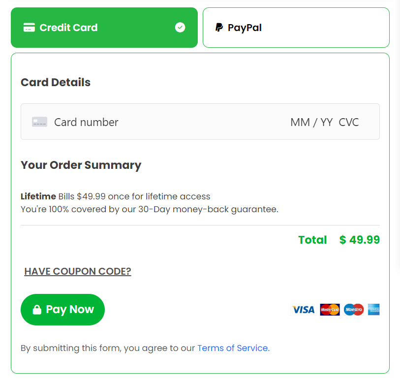 OysterVPN accepts most major credit cards and PayPal payments