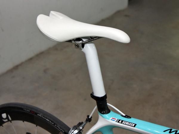 Bontrager produced a custom saddle for Andy Schleck (LEOPARD TREK) using an older shape shape and firm padding.