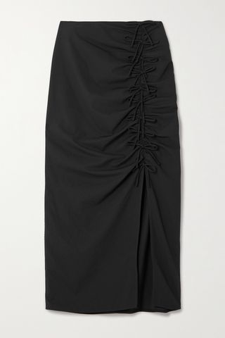 + Net Sustain Bow-Detailed Ruched Woven Midi Skirt