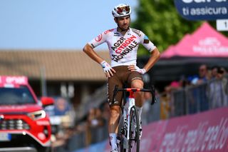 SANTUARIO DI CASTELMONTE ITALY MAY 27 Andrea Vendrame of Italy and AG2R Citroen Team disappointed crossing the finish line during the 105th Giro dItalia 2022 Stage 19 a 178km stage from Marano Lagunare to Santuario di Castelmonte 577m Giro WorldTour on May 27 2022 in Santuario di Castelmonte Italy Photo by Tim de WaeleGetty Images