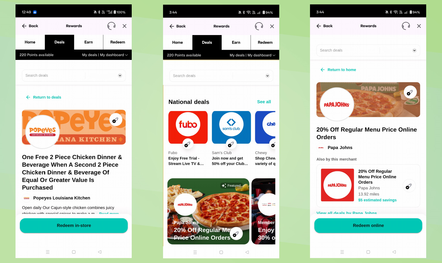 Total Wireless deals rewards screen shots.