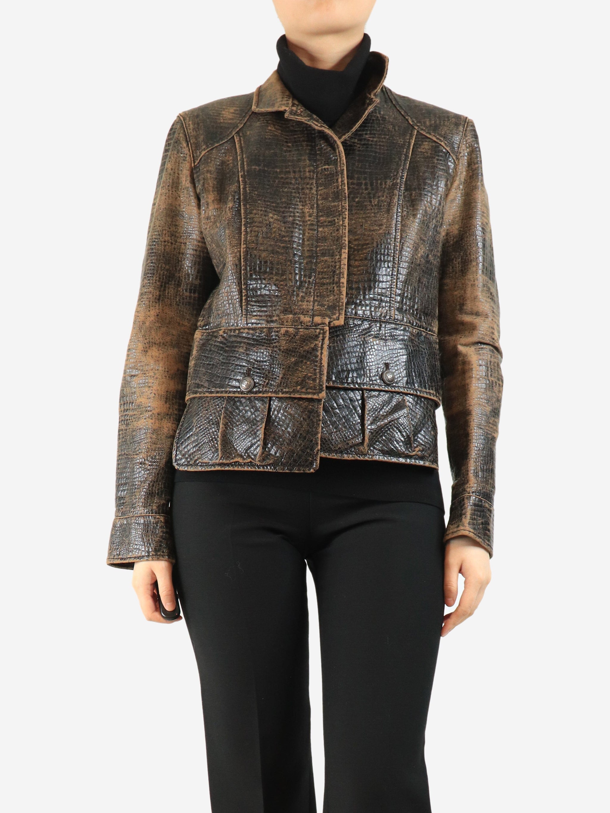 chanel Brown vintage 2003 distressed faux-leather jacket