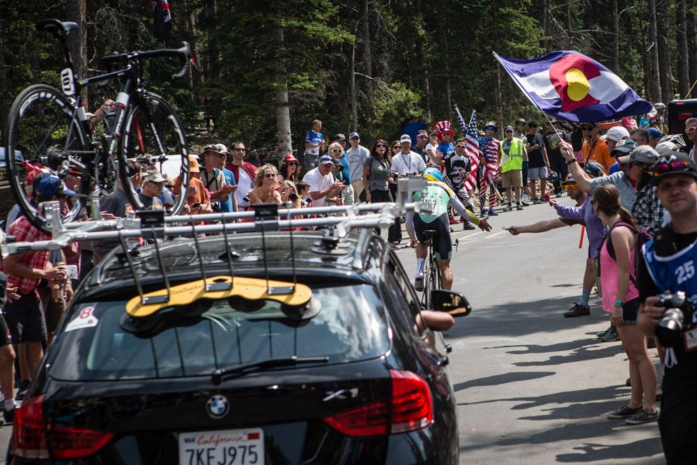 A SmartStop rider goes for a pretzel hand up on the climb