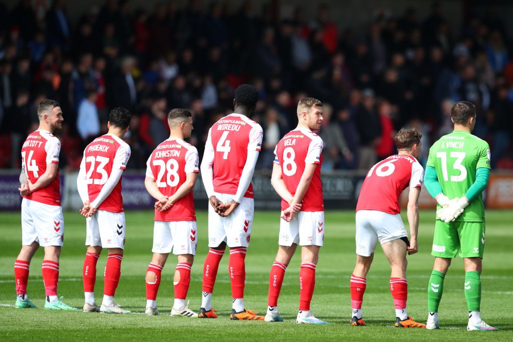 Fleetwood Town season preview 2023/24 players line-up ahead of kick-off to pay their respects to the newly crowned Charles III after yesterday&#039;s King&#039;s Coronation during the Sky Bet League One match between Fleetwood Town and Ipswich Town at Highbury Stadium on May 07, 2023 in Fleetwood, England. (Photo by Ashley Allen/Getty Images)