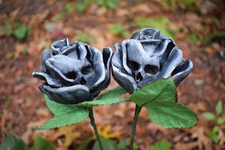 two roses with skulls