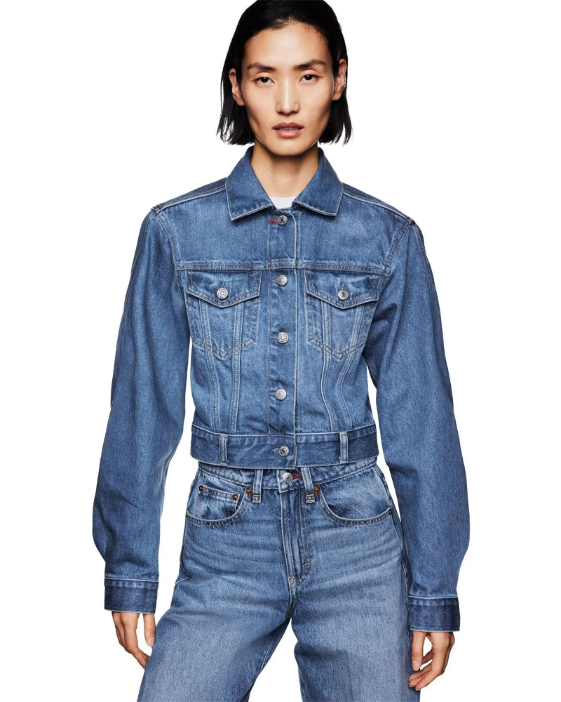 Model wearing Victoria Beckham x Gap denim jacket