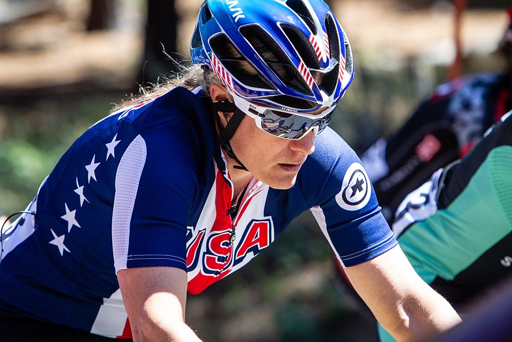Katherine Compton of The United States and USA Cycling National Team rides in the peloton during stage 2 of the Amgen Tour of California Women's Race