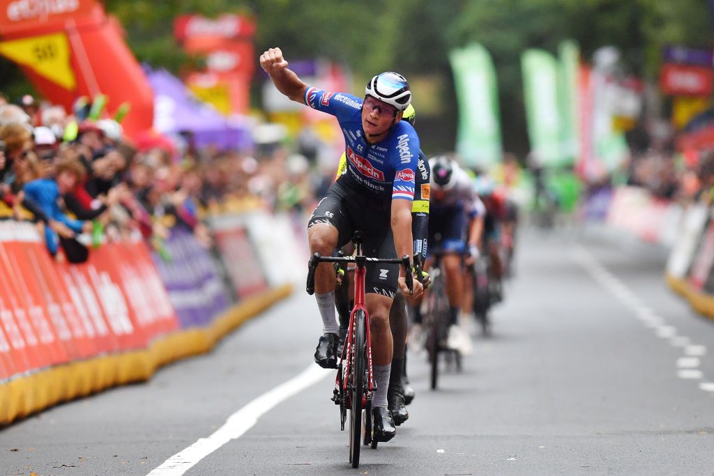 Mathieu van der Poel (Alpecin-Deceuninck) celebrates winning Grand Prix de Wallonie 2022 